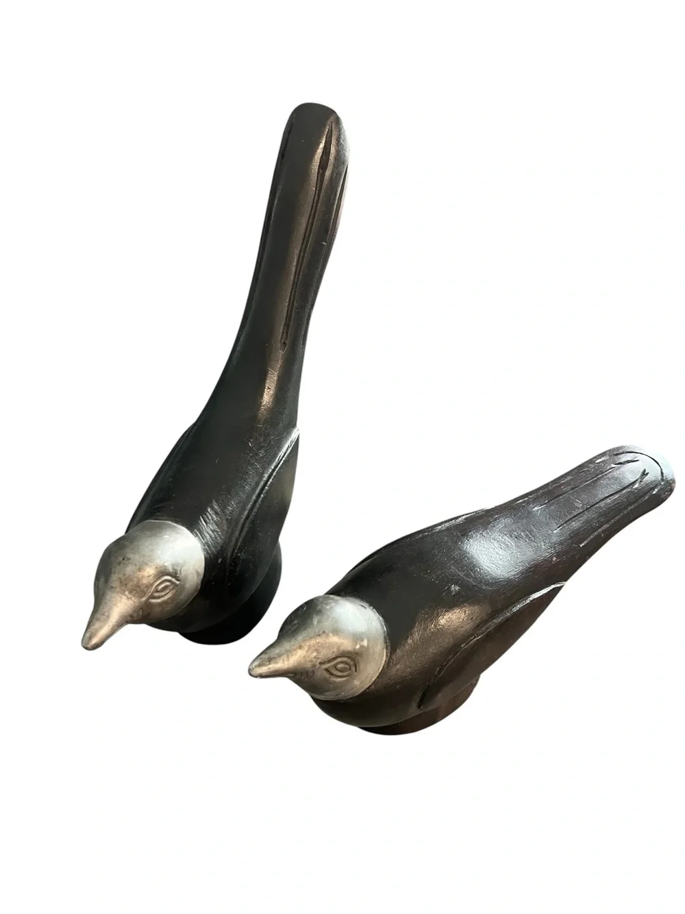MCM Mahogany And Pewter Carved Birds Mid Century Modern